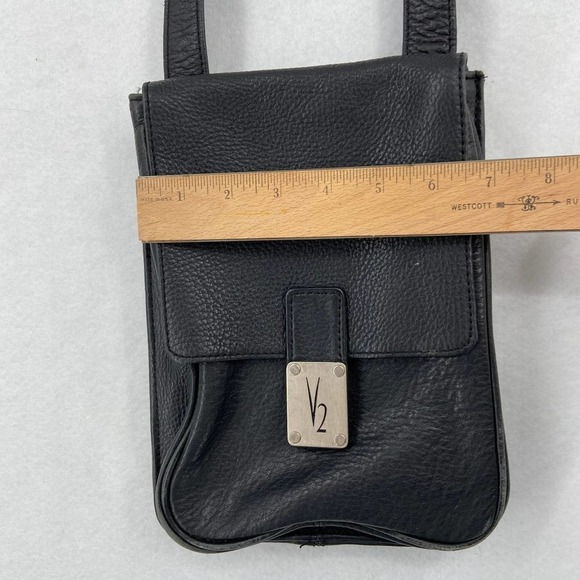 V2 Quo Vadis Pebbled Leather Crossbody Organizer Handbag Made in India Black - Picture 12 of 13